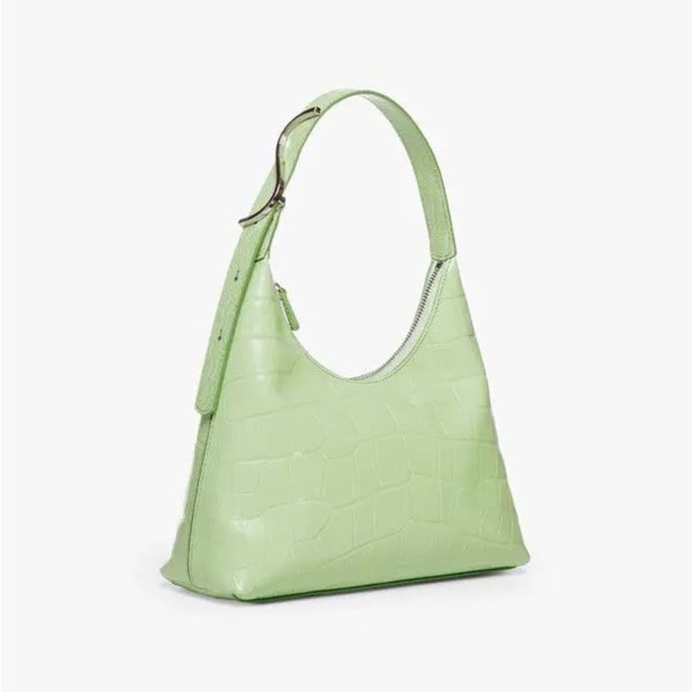 STAUD Pistachio Croc-Embossed Shoulder Bag